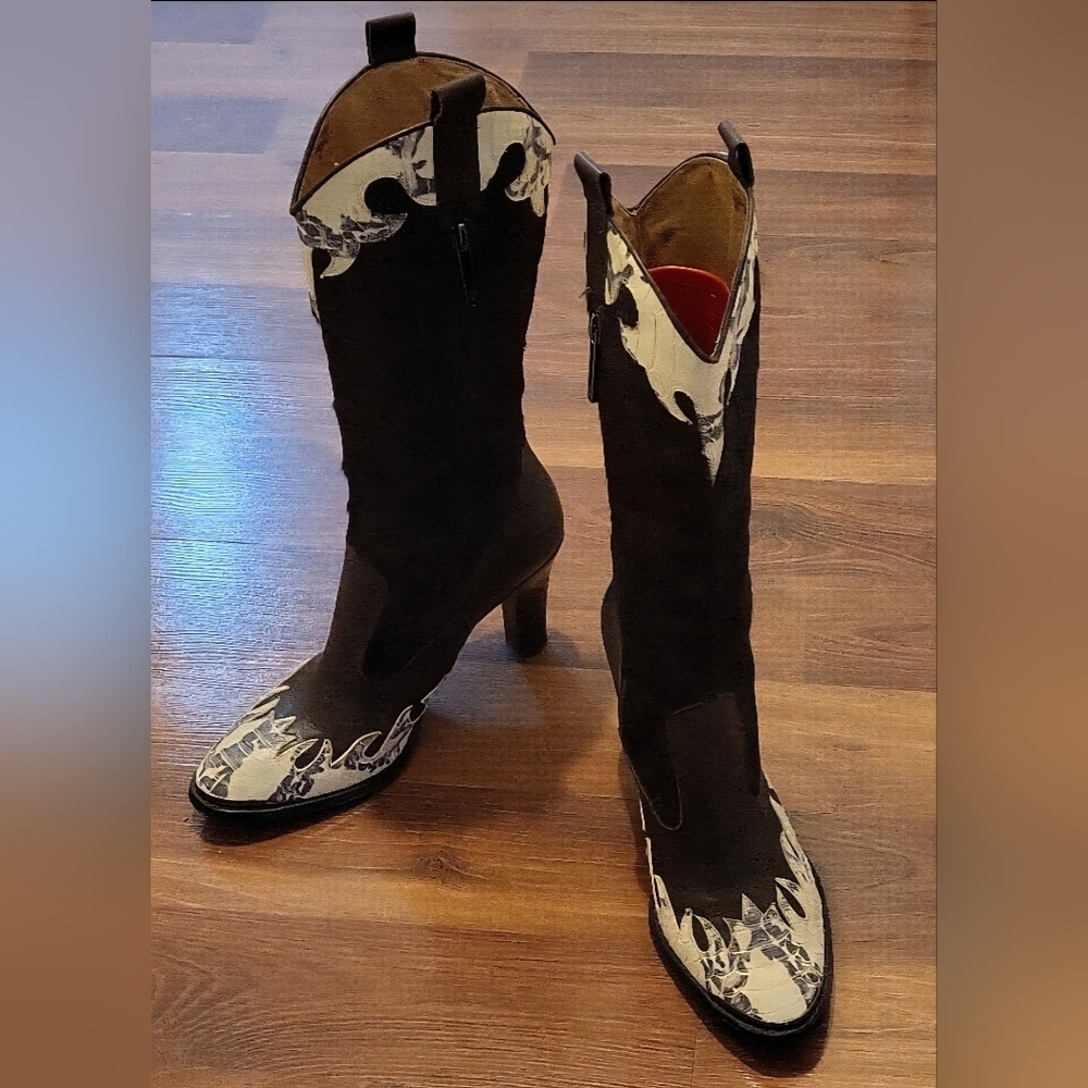 Donald J Pliner 'Angela' Cowboy Western Cowhide Leather Boots / Sz 10 / Expresso - Picture 5 of 17